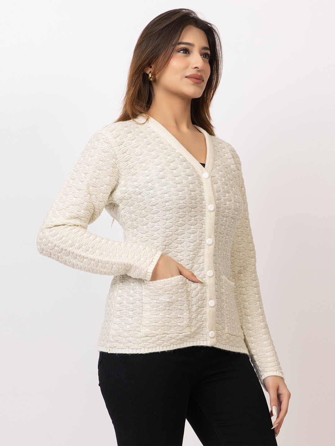 2384 White V neck Cardigan winter wear TWENTY ME