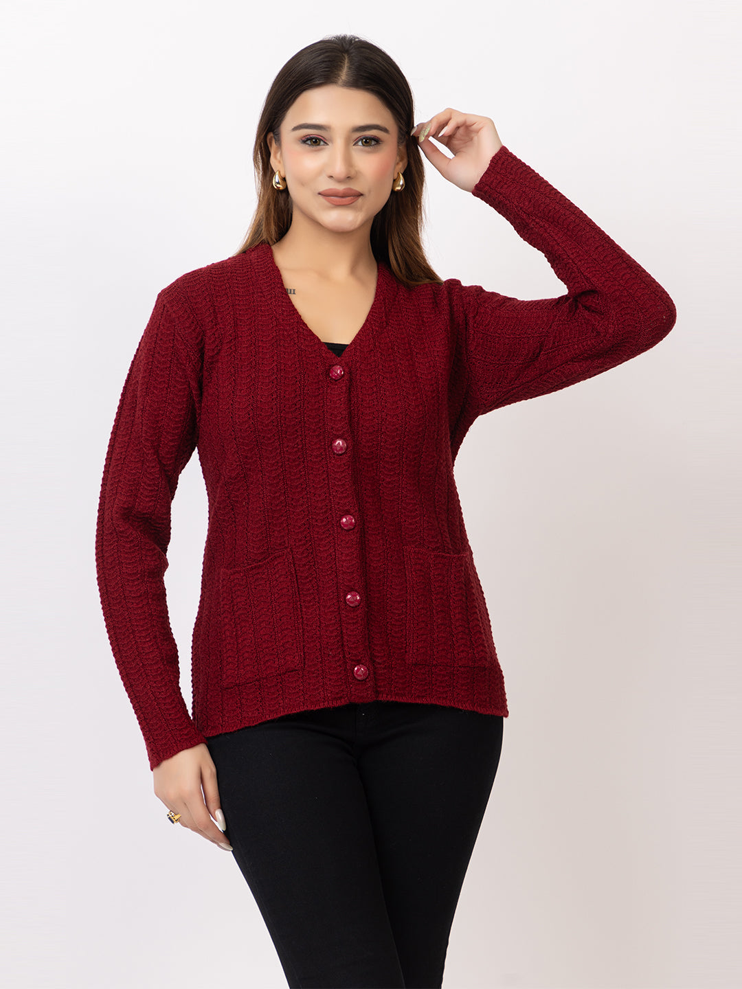 2400 Maroon V neck Cardigan winter wear TWENTY ME