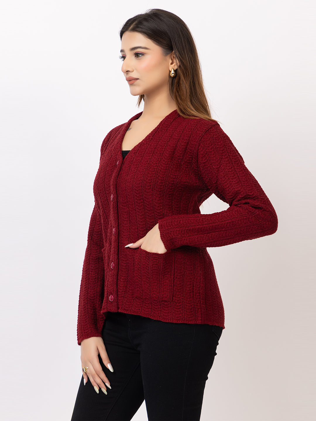 2400 Maroon V neck Cardigan winter wear TWENTY ME