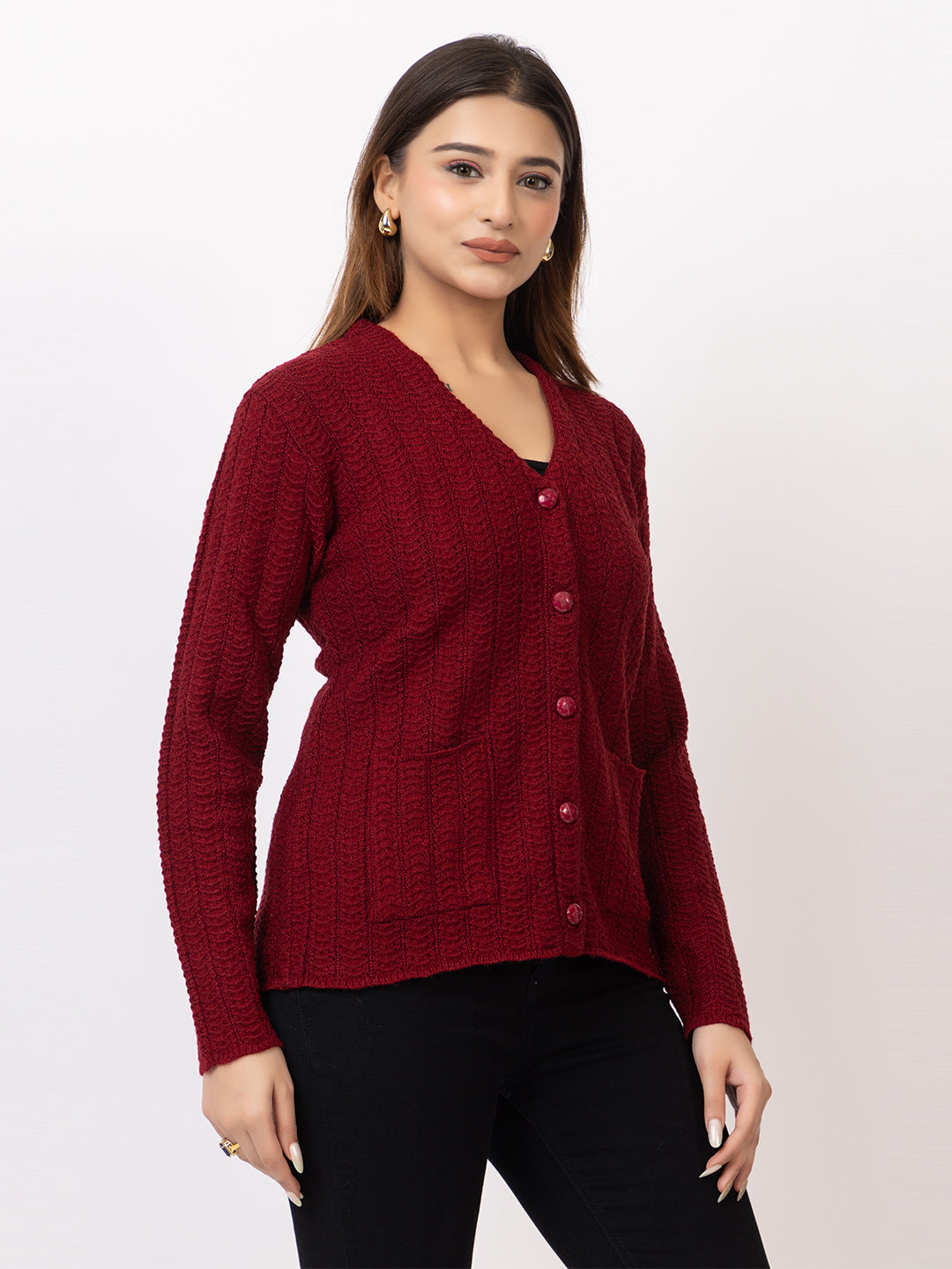 2400 Maroon V neck Cardigan winter wear TWENTY ME