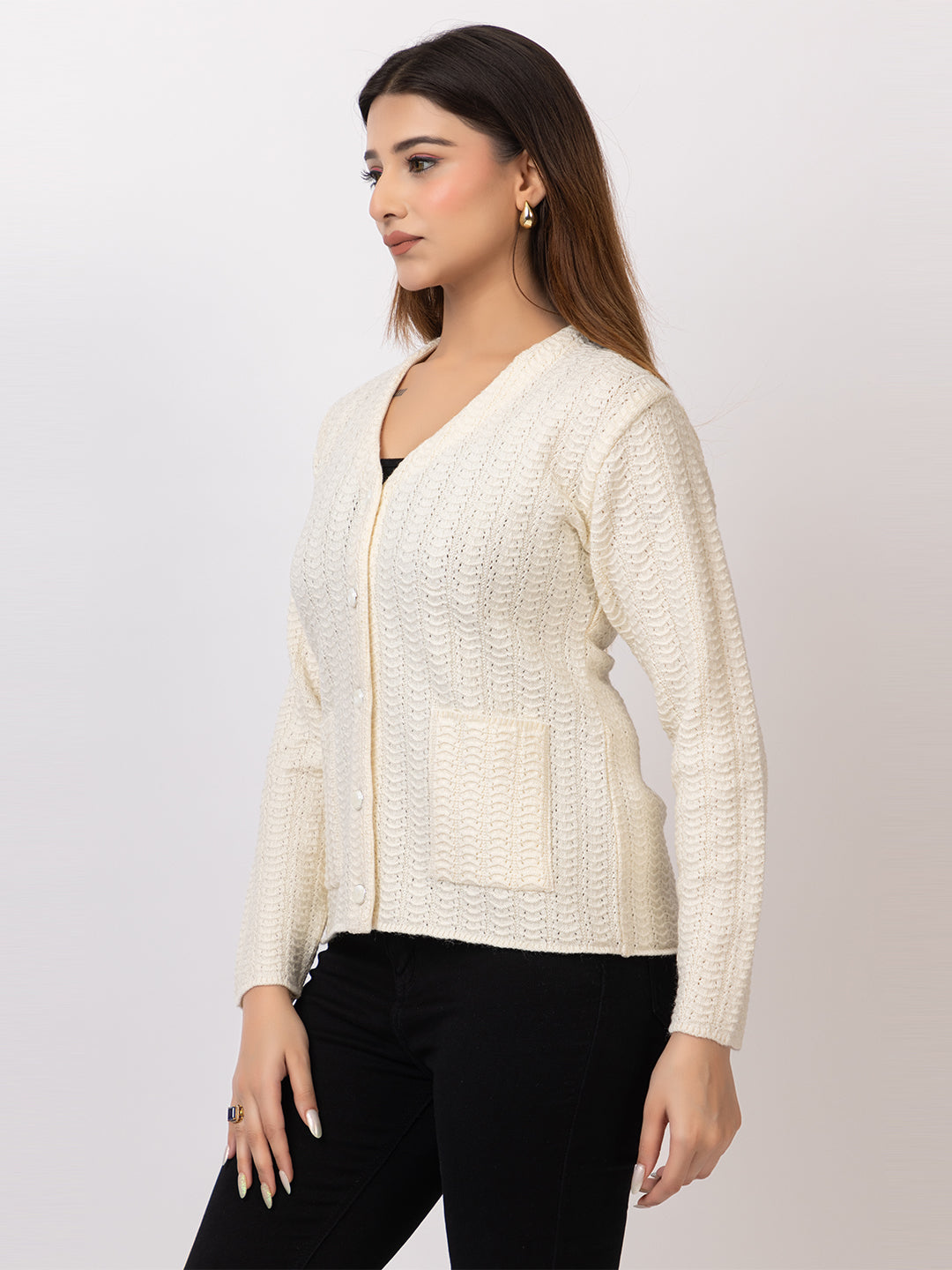 2400 Off White V neck Cardigan winter wear TWENTY ME