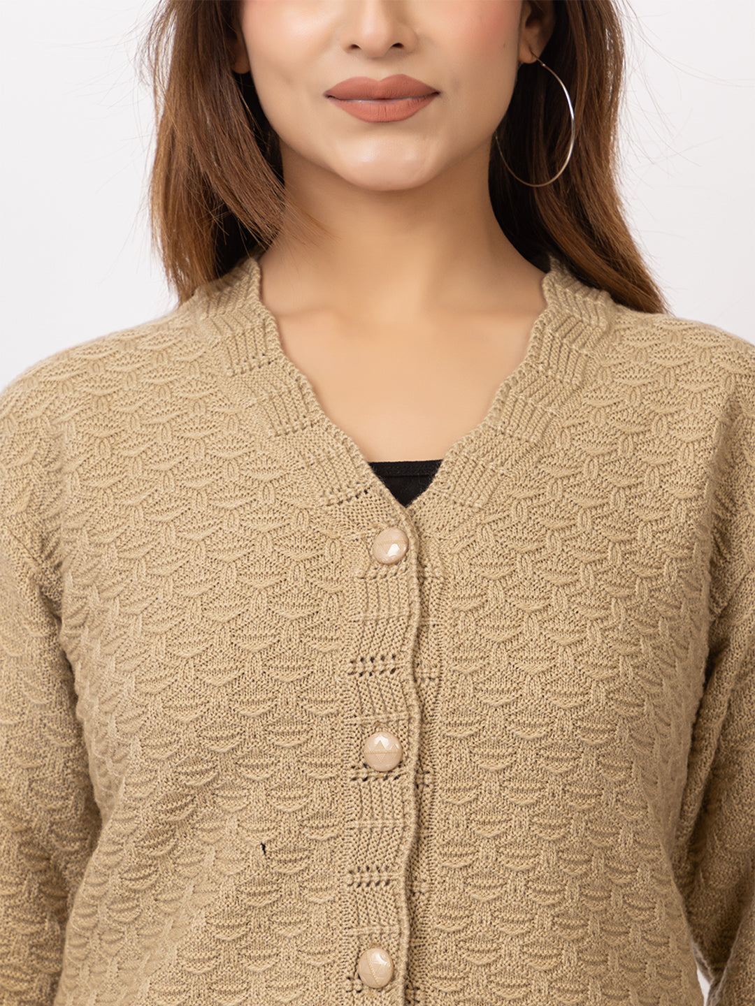 2402 Beige V neck Cardigan winter wear TWENTY ME