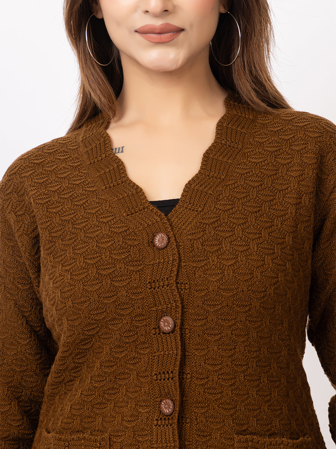 2402 Brown V neck Cardigan winter wear TWENTY ME