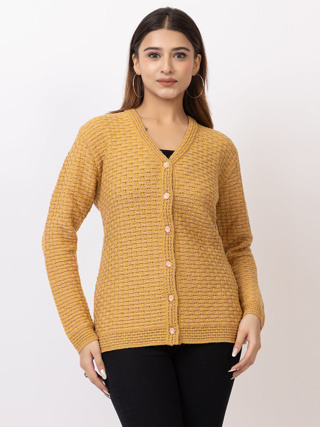 2388 Mustard V neck Cardigan winter wear TWENTY ME