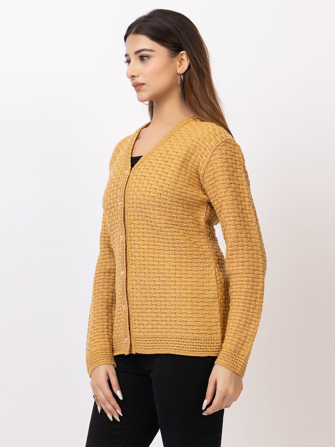 2388 Mustard V neck Cardigan winter wear TWENTY ME