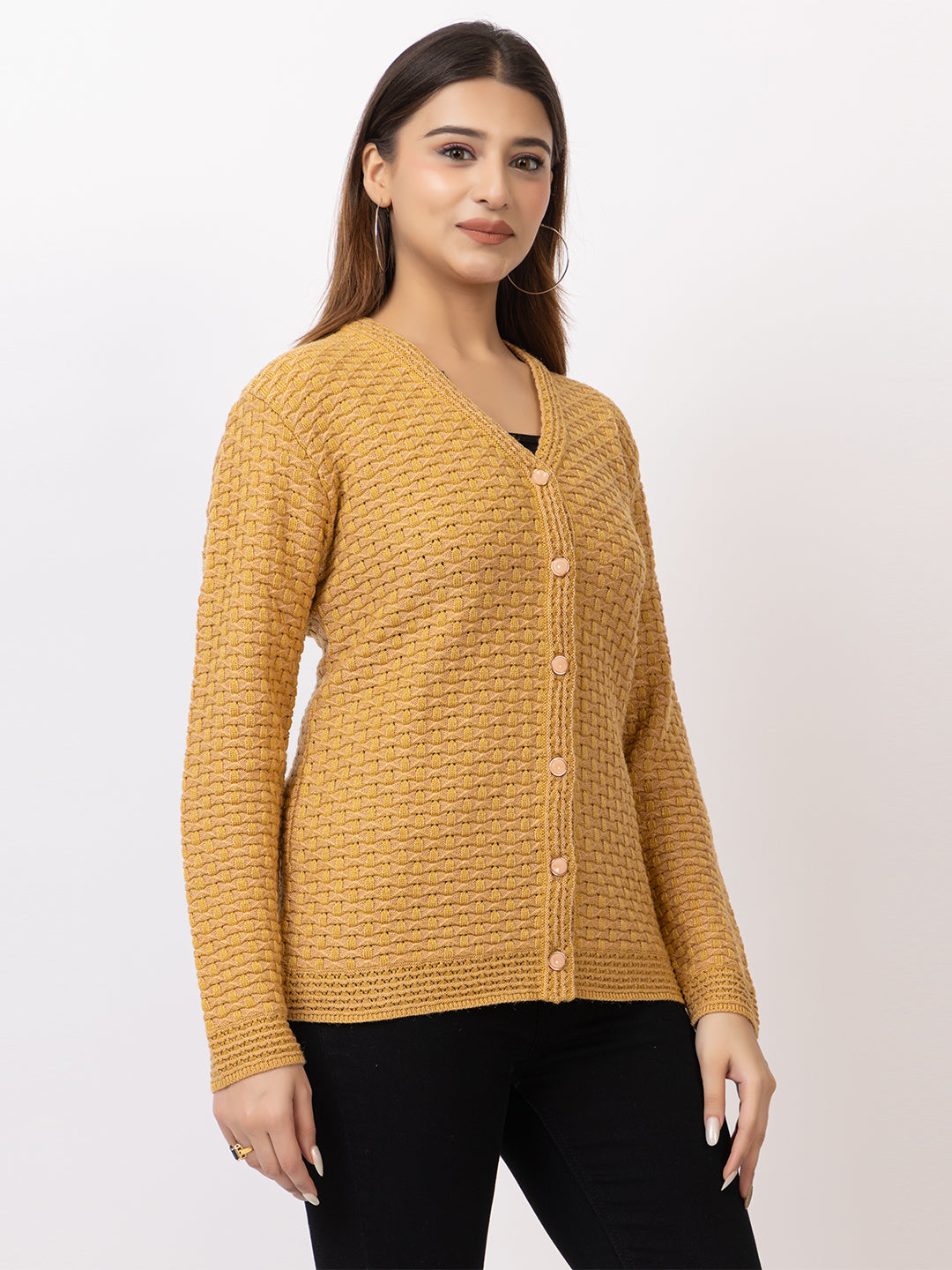 2388 Mustard V neck Cardigan winter wear TWENTY ME