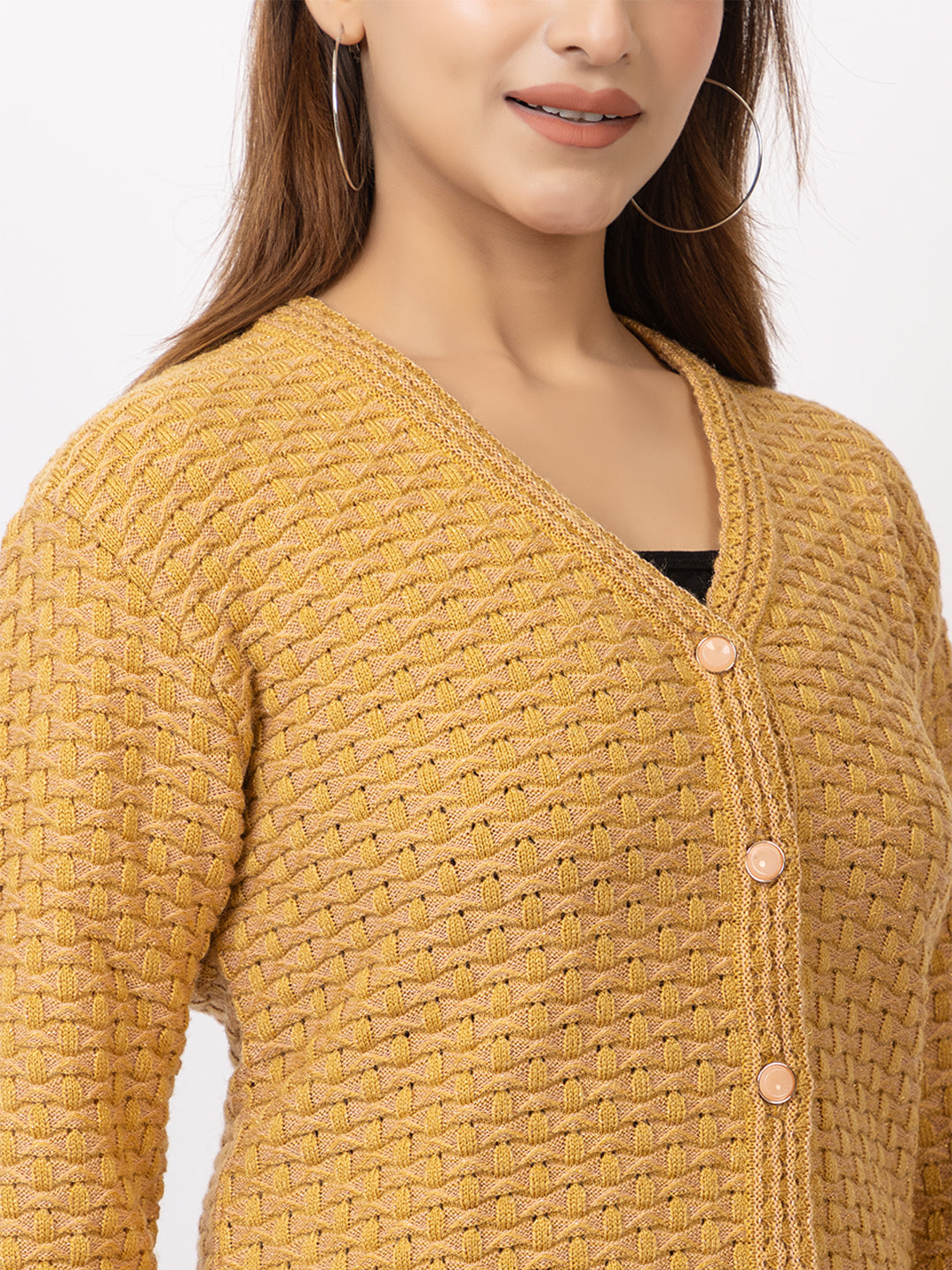 2388 Mustard V neck Cardigan winter wear TWENTY ME