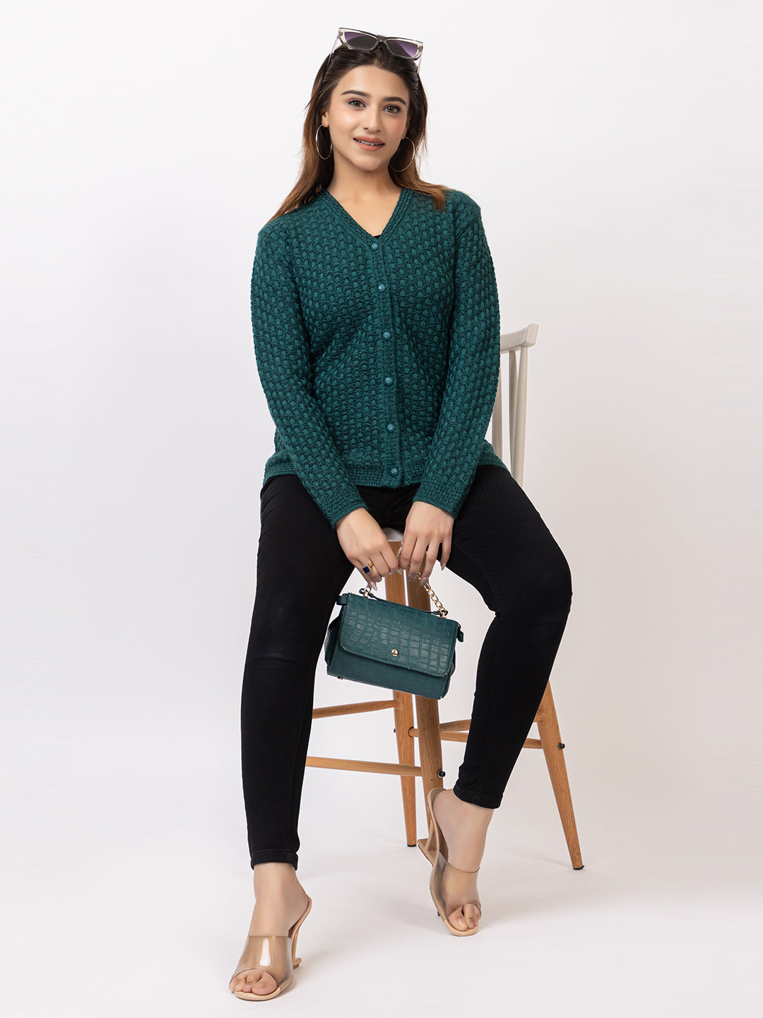 2388 Teal V neck Cardigan winter wear TWENTY ME