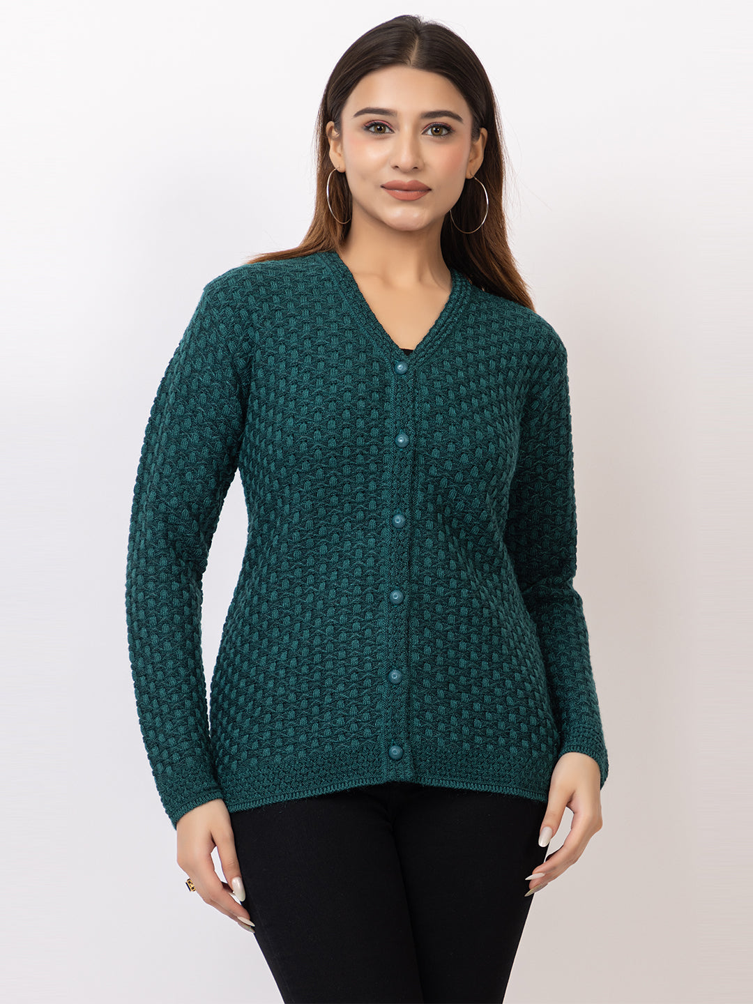 2388 Teal V neck Cardigan winter wear TWENTY ME