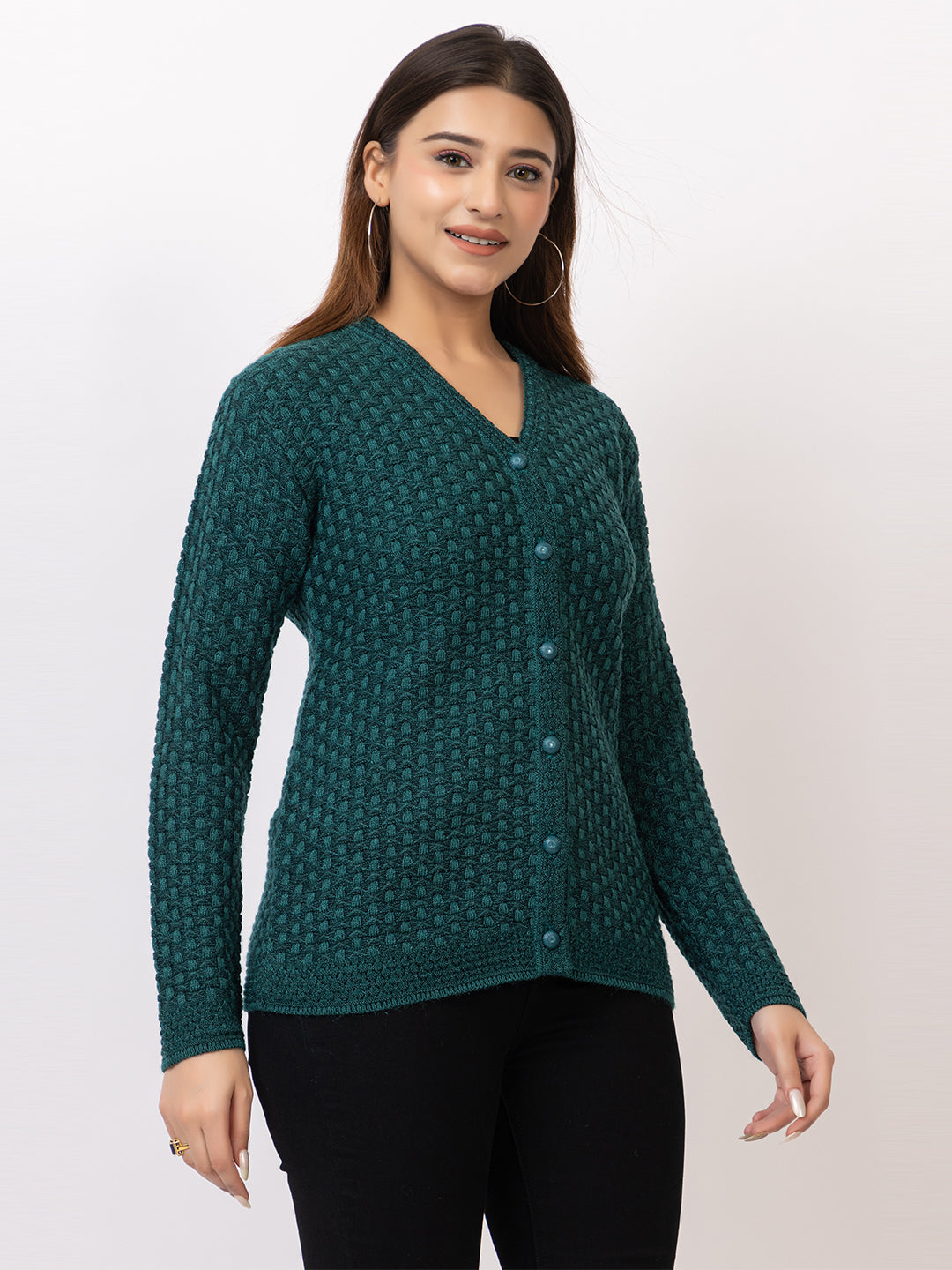 2388 Teal V neck Cardigan winter wear TWENTY ME