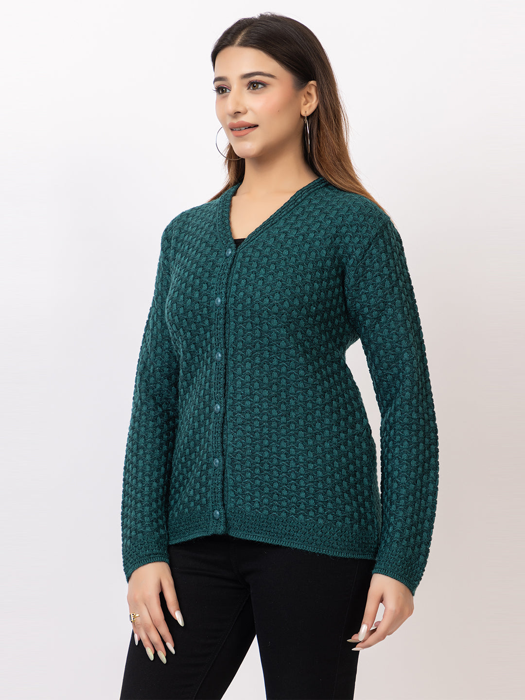 2388 Teal V neck Cardigan winter wear TWENTY ME