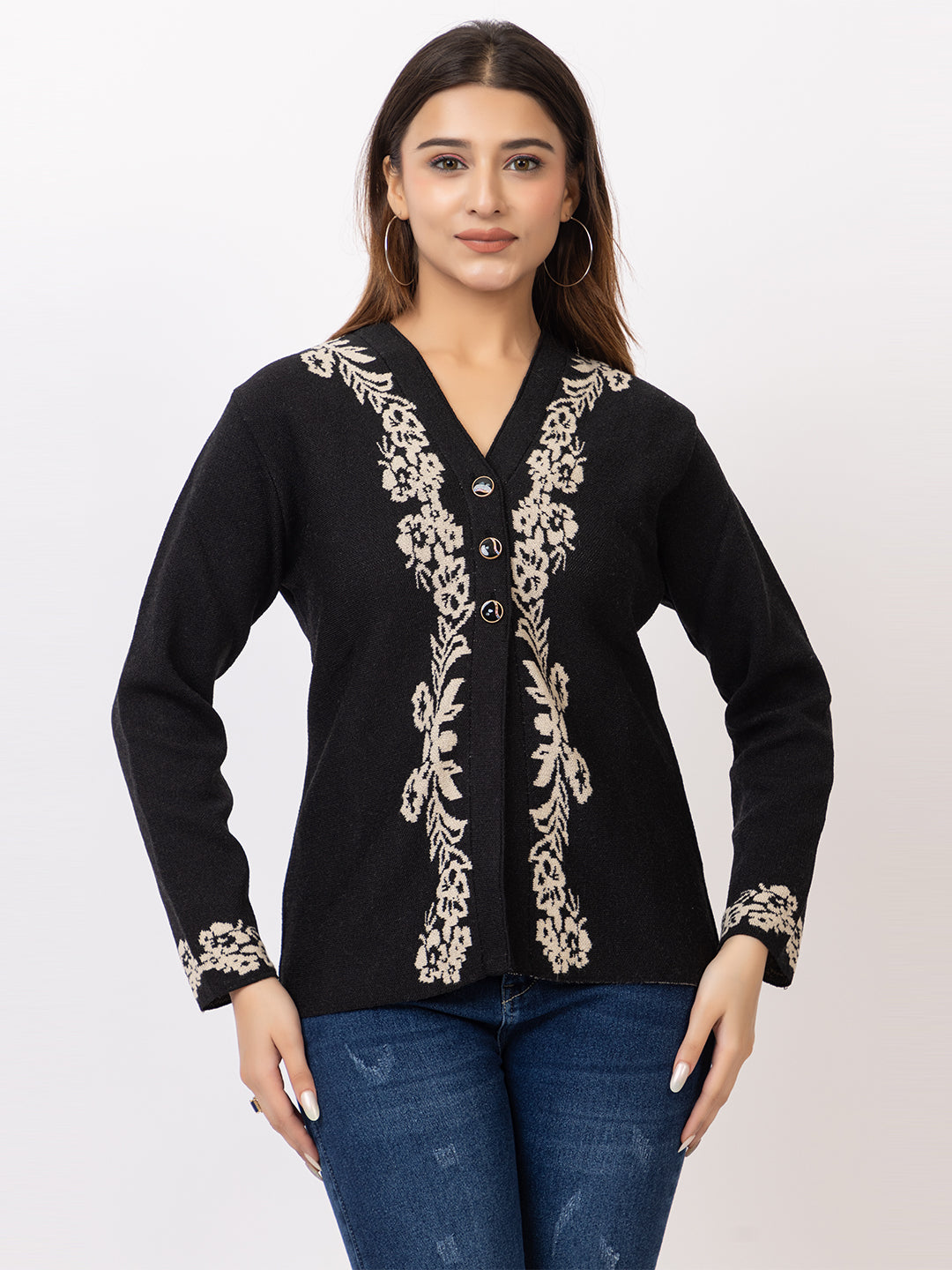 2867 Black V Neck Cardigan winter wear TWENTY ME