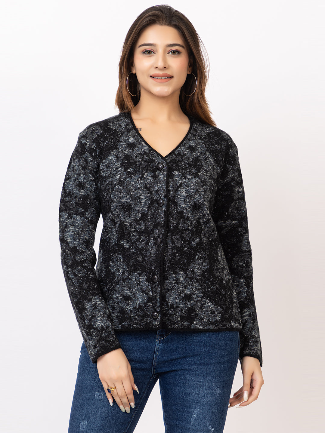 2842 Black V Neck Cardigan winter wear TWENTY ME