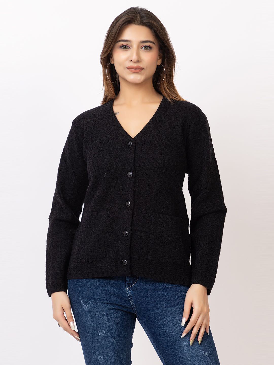 2410 Black V Neck Cardigan winter wear TWENTY ME