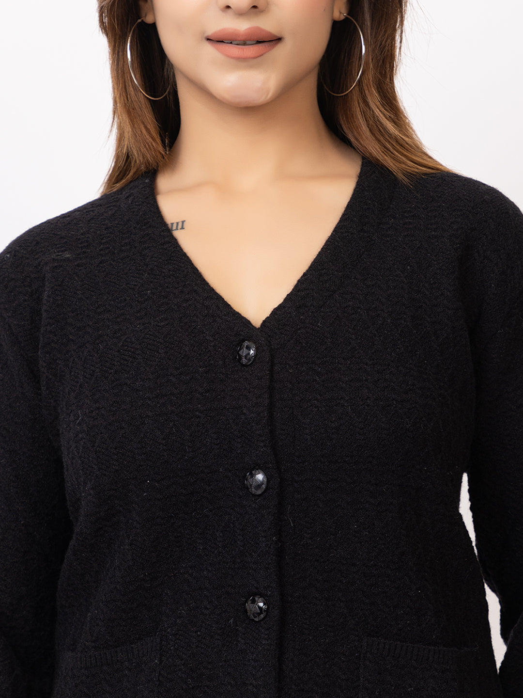 2410 Black V Neck Cardigan winter wear TWENTY ME