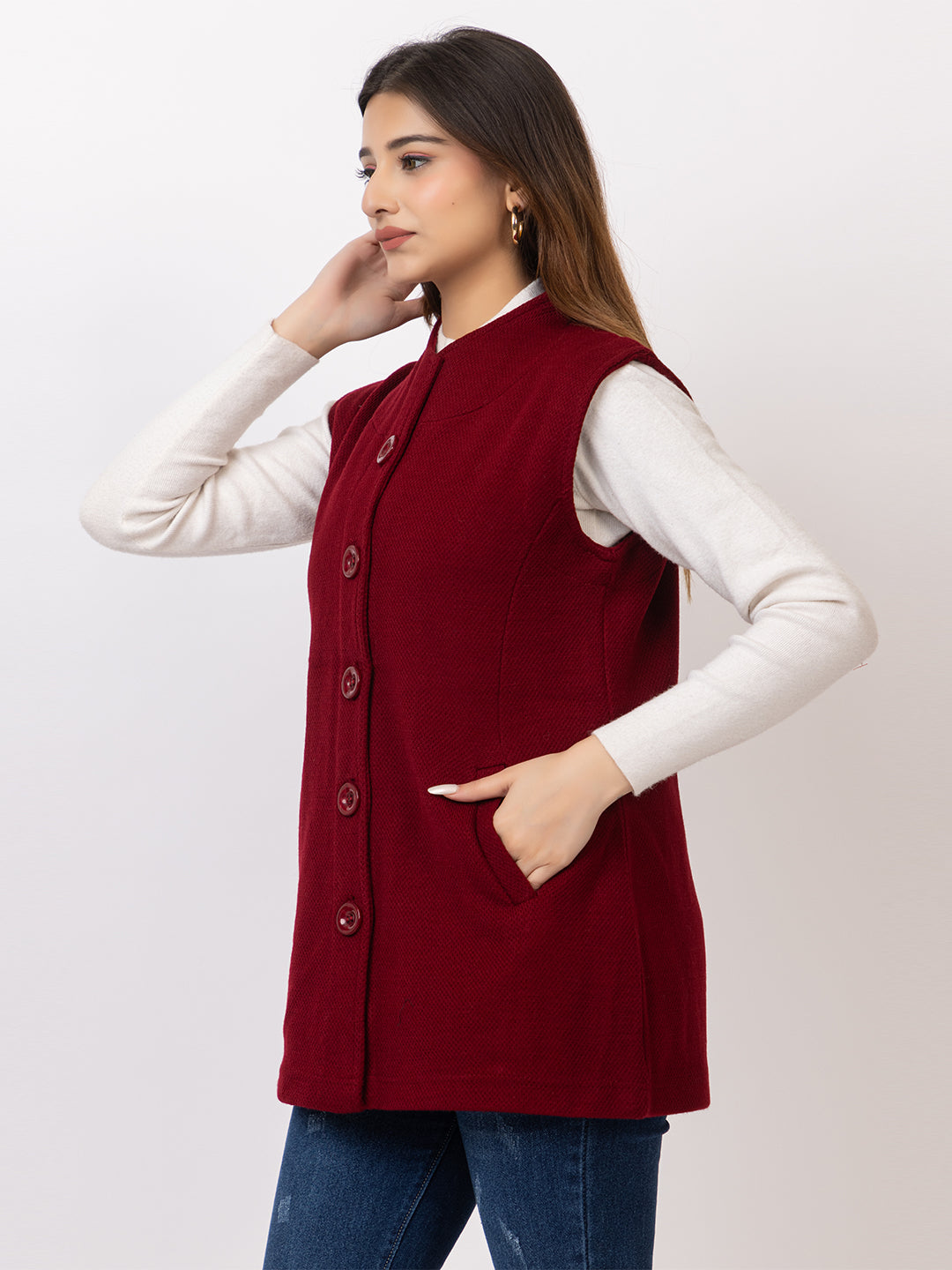 4434 Mehroon Sleevless Nehru Jacket Twenty Me Winter Wear