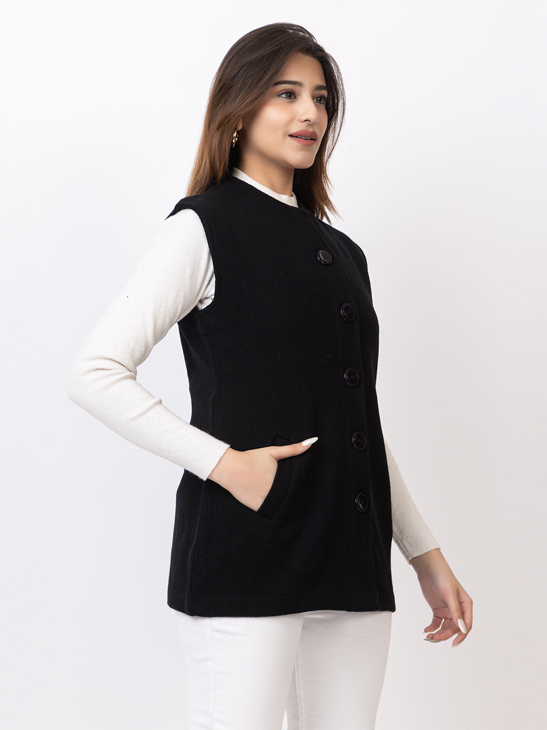 4434 Black Sleevless Nehru Jacket Twenty Me Winter Wear