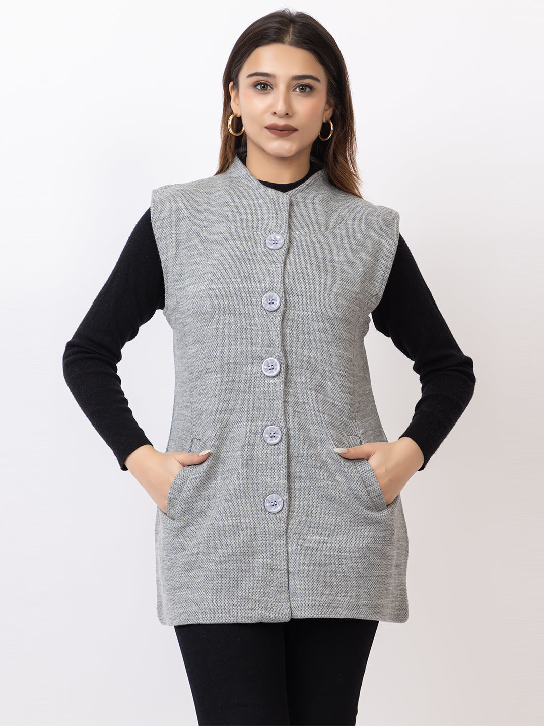 4434 Grey Sleevless Nehru Jacket Twenty Me Winter Wear