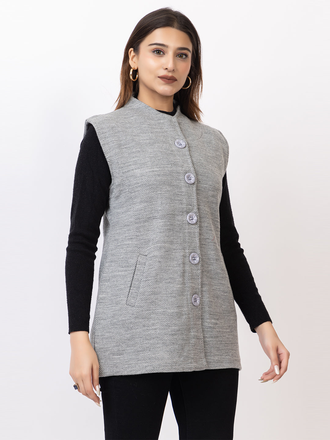 4434 Grey Sleevless Nehru Jacket Twenty Me Winter Wear