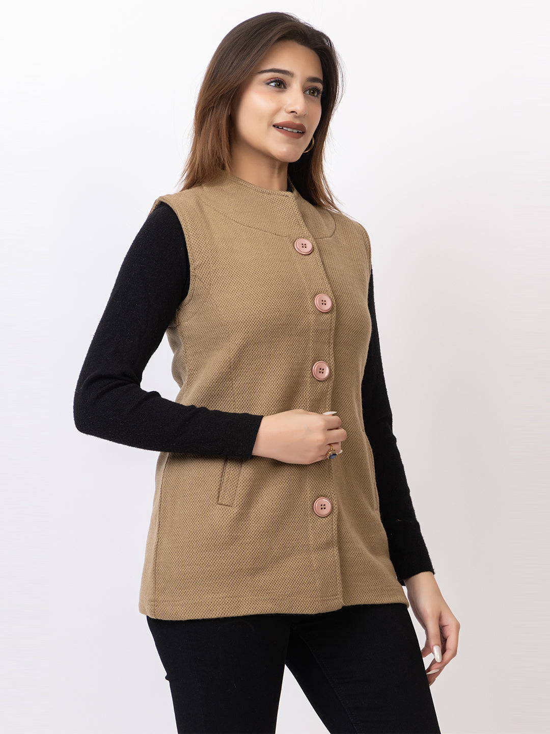 4434 Camel Sleevless Nehru Jacket Twenty Me Winter Wear