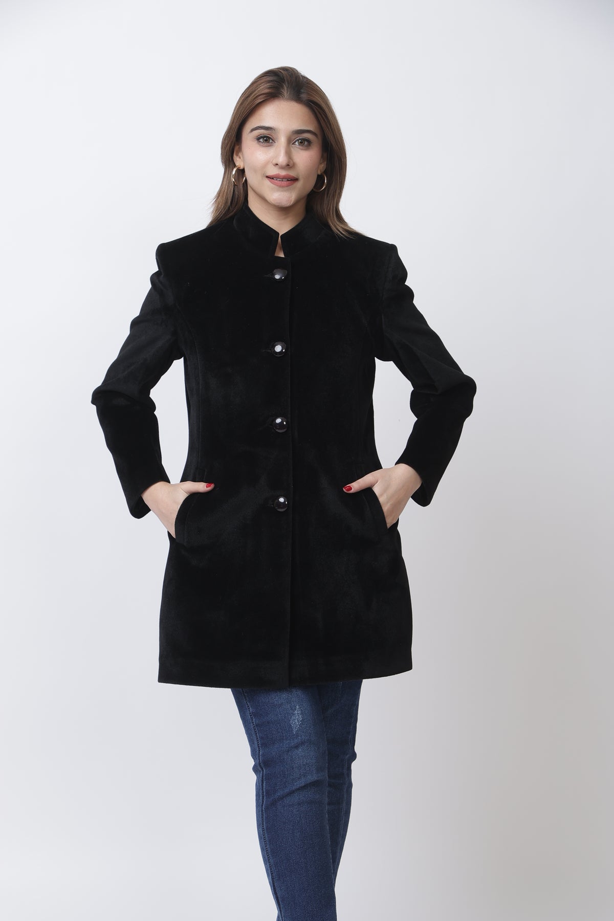 4126 Black Wool Blend Long Blazer Winter wear TWENTY ME