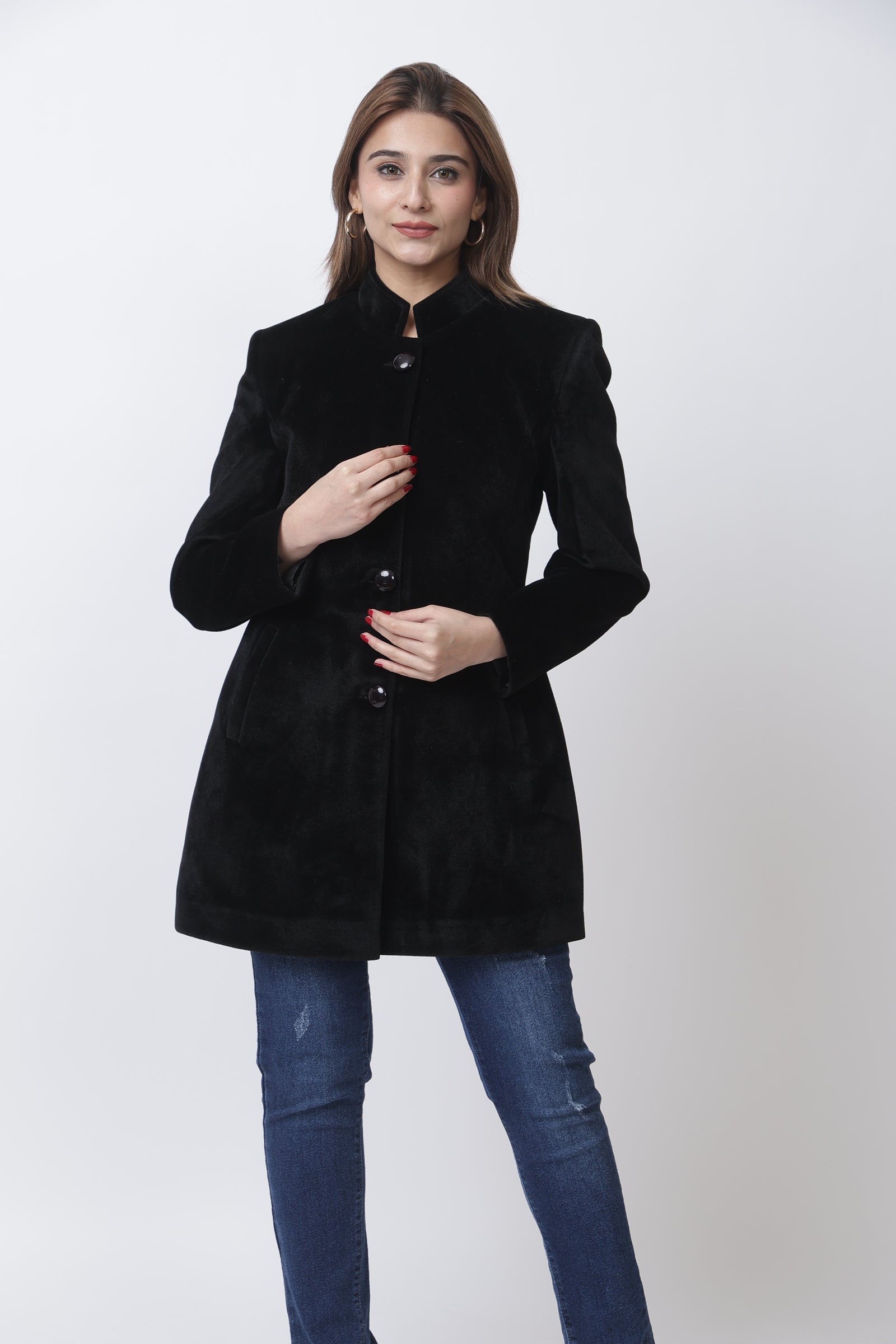 4126 Black Wool Blend Long Blazer Winter wear TWENTY ME