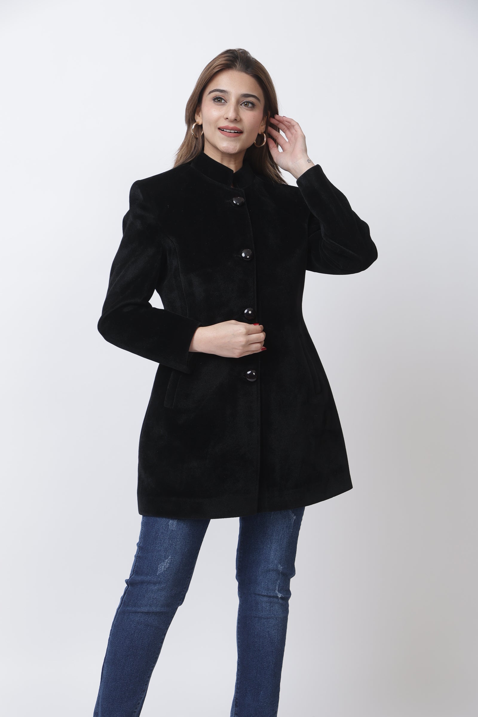 4126 Black Wool Blend Long Blazer Winter wear TWENTY ME