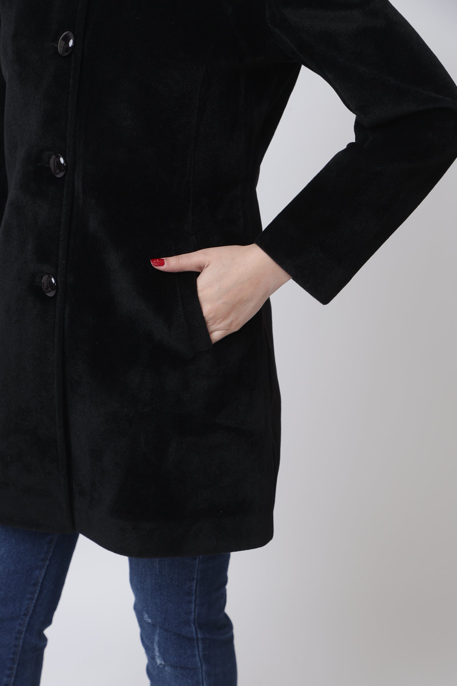 4126 Black Wool Blend Long Blazer Winter wear TWENTY ME