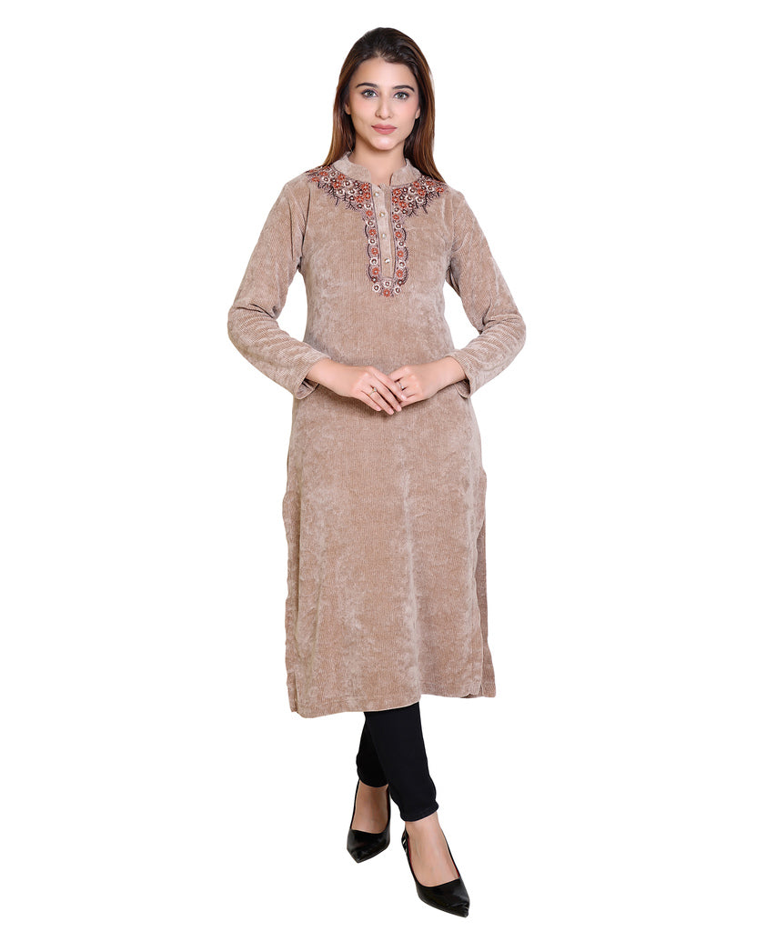 5727 Fawn Full Sleeve Self Design Acrylic Wool Women's Kurti