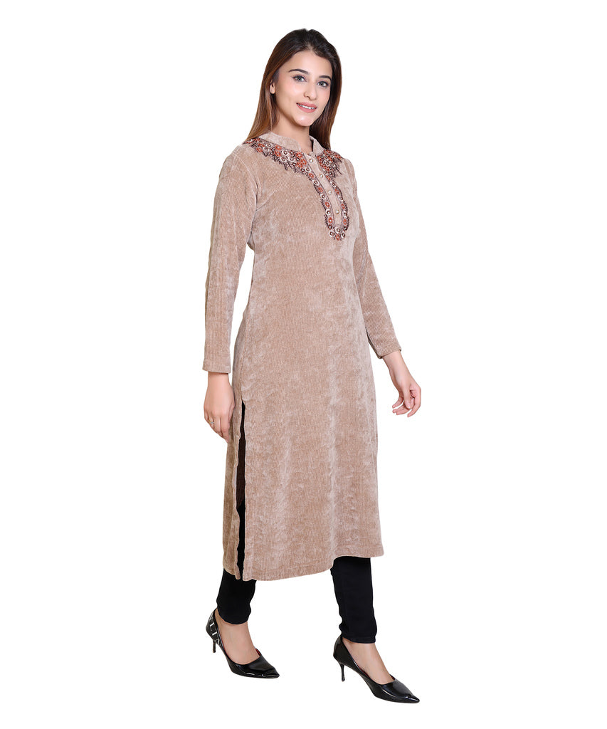 5727 Fawn Full Sleeve Self Design Acrylic Wool Women's Kurti