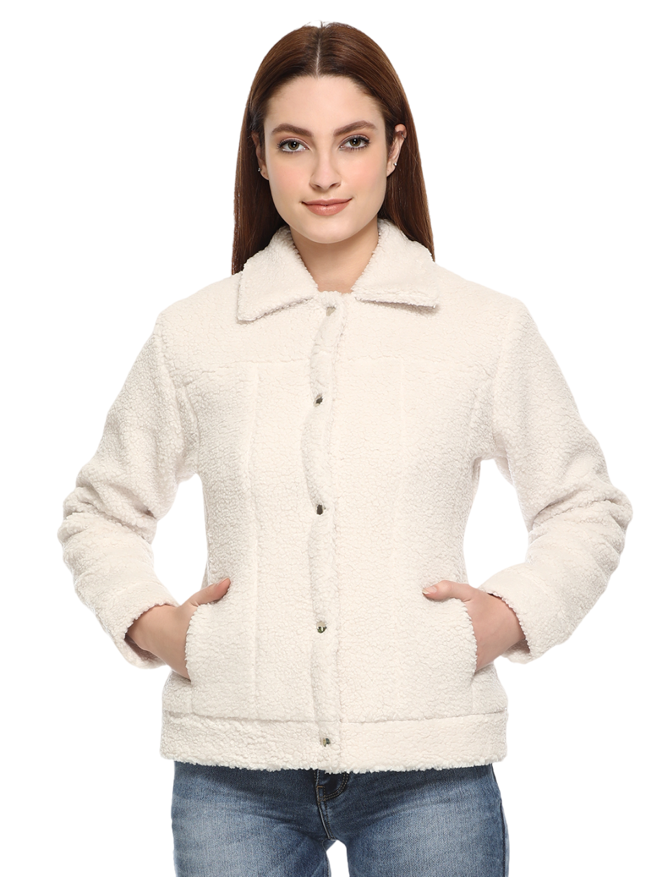 8035 White Full Sleeve Hooded With Zip Winter Wear Jacket TWENTY ME