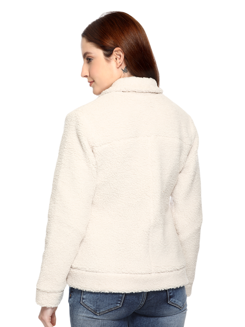 8035 White Full Sleeve Hooded With Zip Winter Wear Jacket TWENTY ME