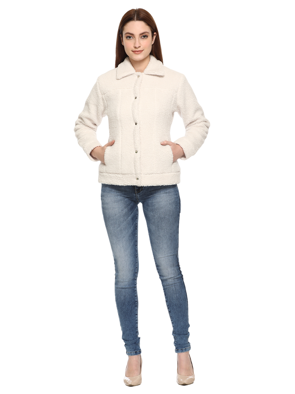 8035 White Full Sleeve Hooded With Zip Winter Wear Jacket TWENTY ME