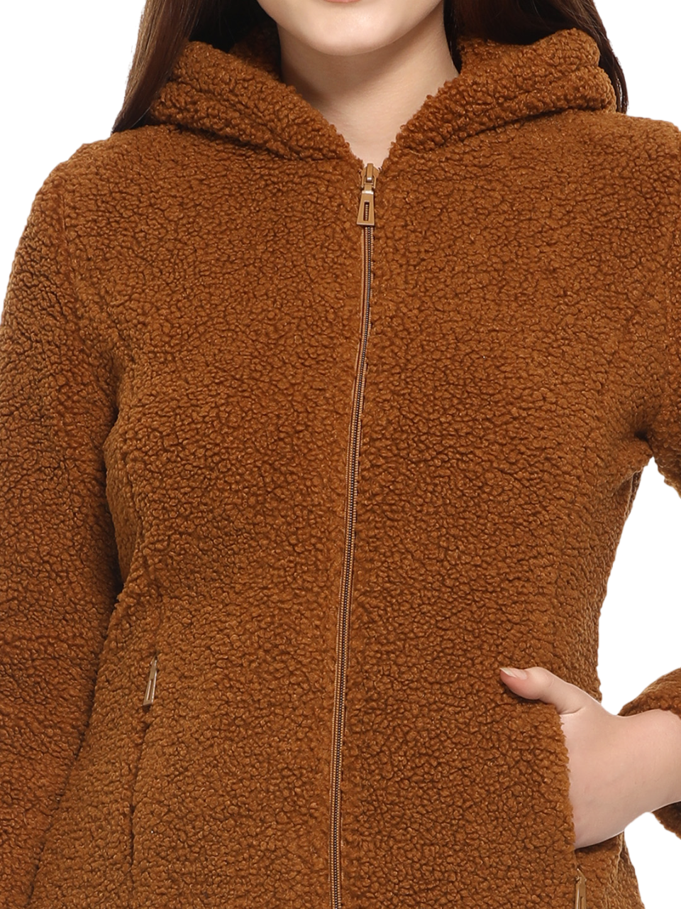 8048 Brown Full Sleeve Hooded With Zip Women's Jacket Winter Wear TWENTY ME