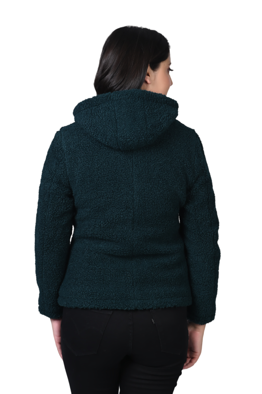 8048 Green Full Sleeve Hooded With Zip Women's Jacket Winter Wear TWENTY ME