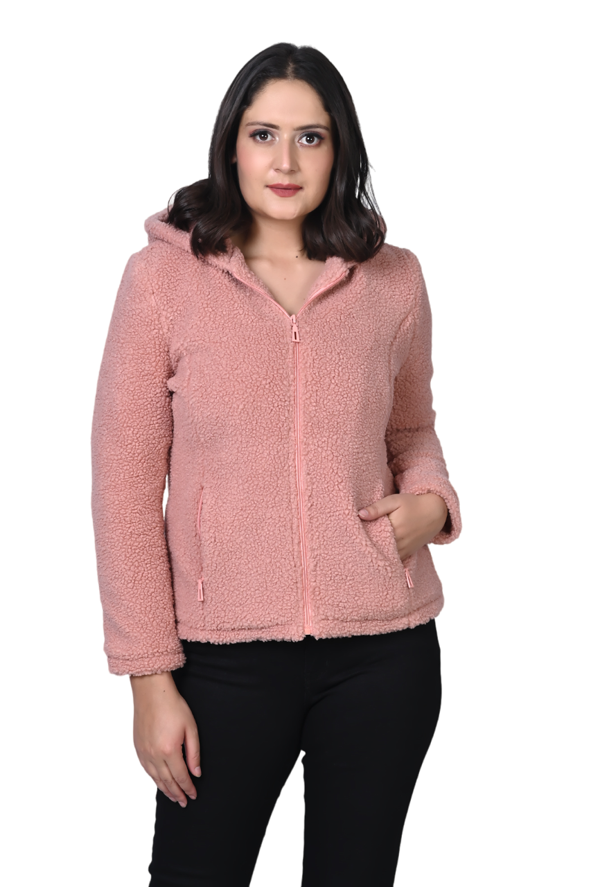 8048 Pink Casual Full Sleeve Hooded With Zip Women's Jacket Winter Wear TWENTY ME