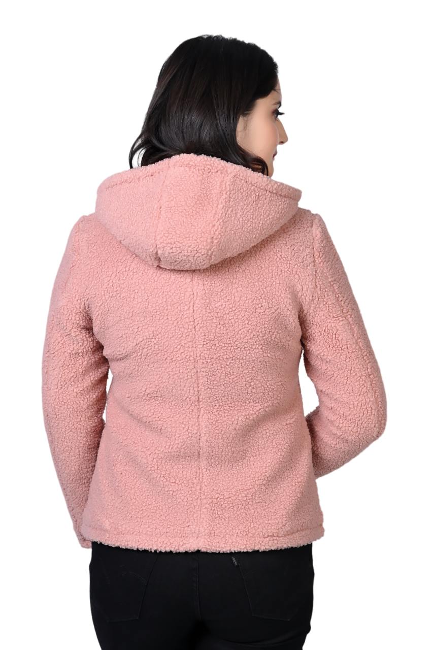 8048 Pink Casual Full Sleeve Hooded With Zip Women's Jacket Winter Wear TWENTY ME