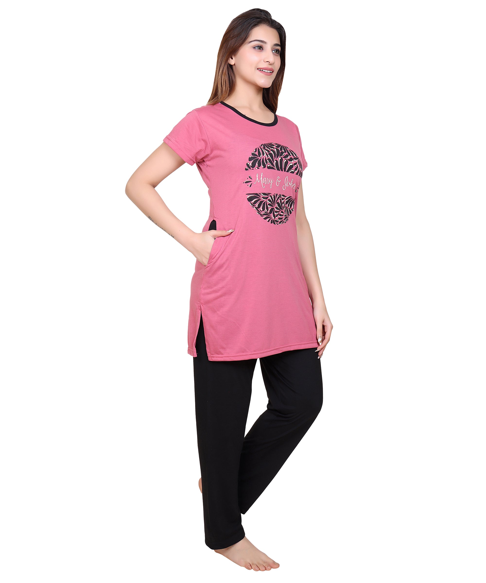 VR-504 D.Pink Round Neck Night Suit Summer Wear TWENTY ME